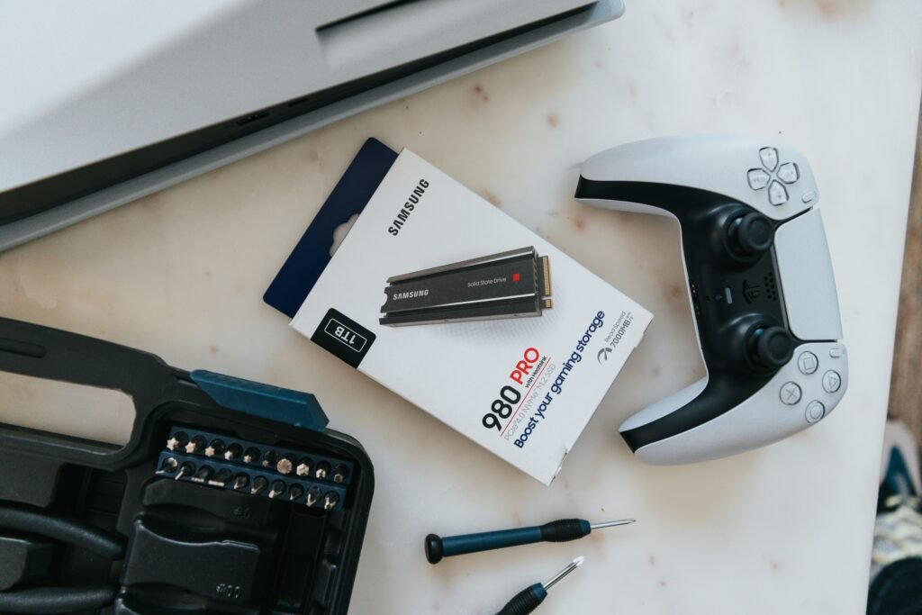 a video game controller and a game controller on a table